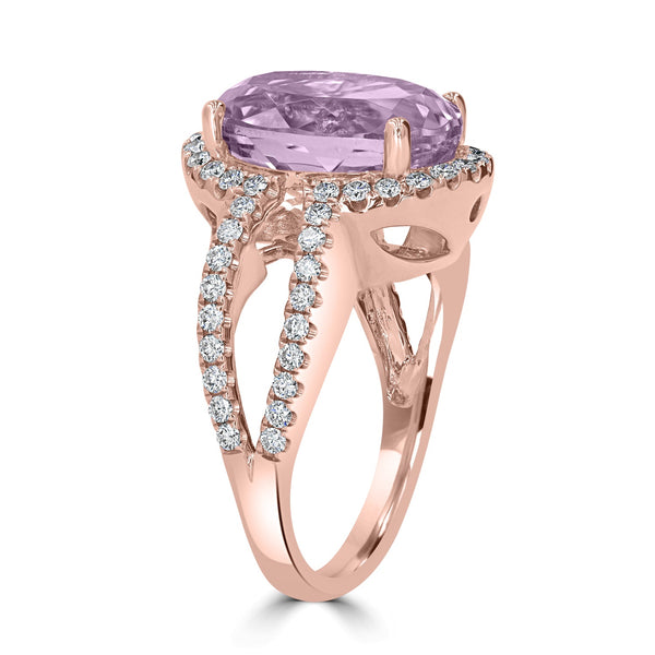 8.2ct Kunzite Ring with 0.72tct Diamonds set in 14K Rose Gold