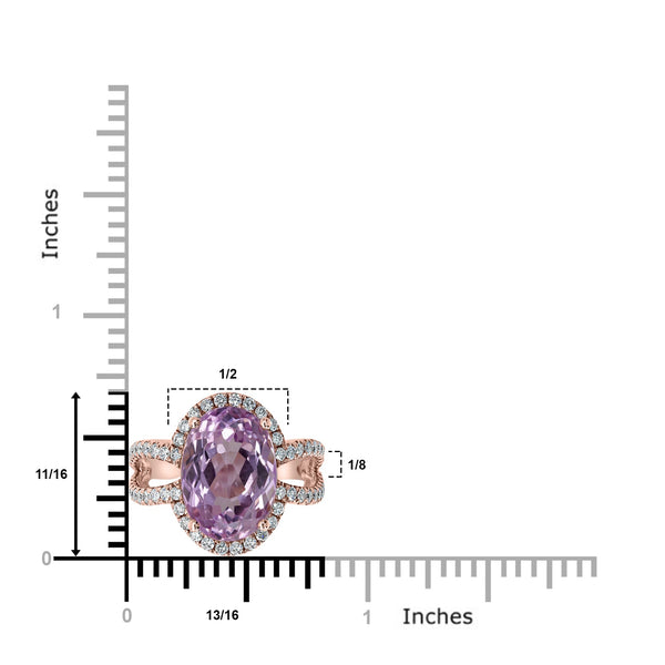 8.2ct Kunzite Ring with 0.72tct Diamonds set in 14K Rose Gold