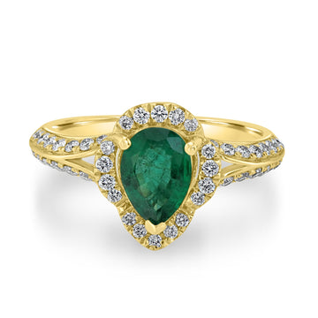 0.9ct Emerald Ring with 0.43tct Diamonds set in 14K Yellow Gold
