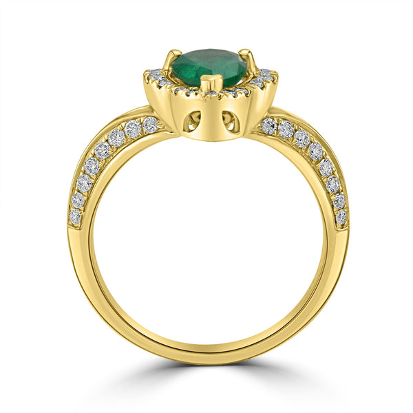 0.9ct Emerald Ring with 0.43tct Diamonds set in 14K Yellow Gold