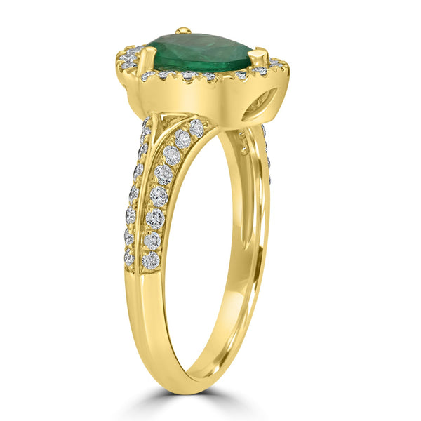 0.9ct Emerald Ring with 0.43tct Diamonds set in 14K Yellow Gold