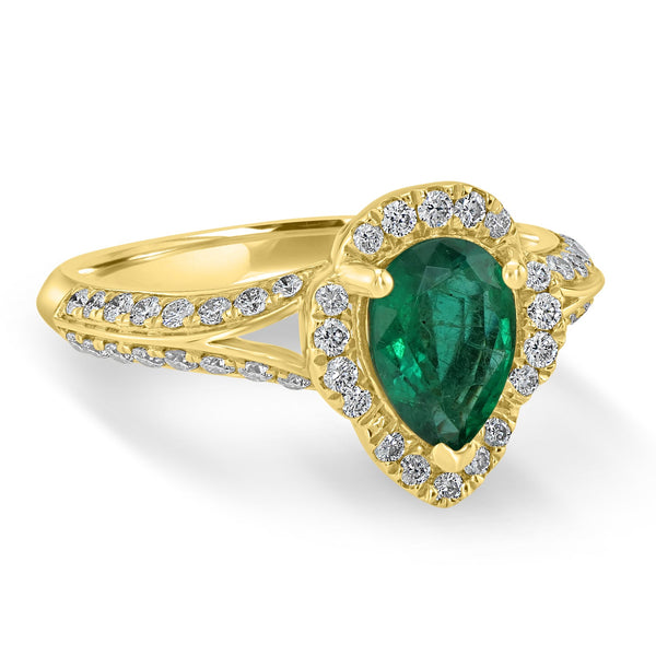 0.9ct Emerald Ring with 0.43tct Diamonds set in 14K Yellow Gold