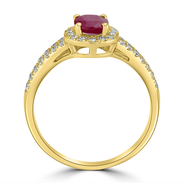 0.95ct Ruby Ring with 0.36tct Diamonds set in 14K Yellow Gold