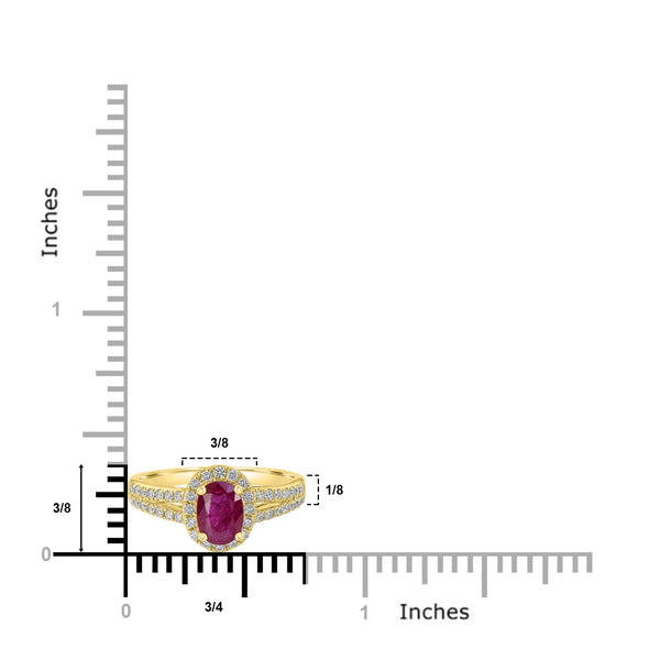 0.95ct Ruby Ring with 0.36tct Diamonds set in 14K Yellow Gold