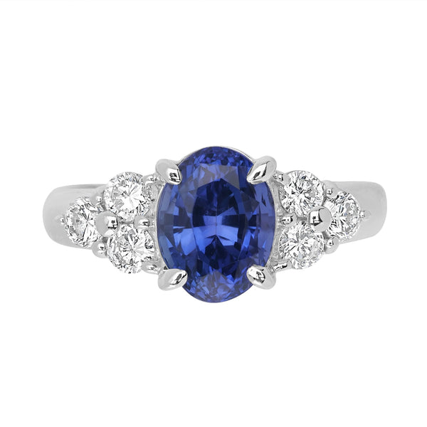 2.9ct Blue Sapphire Rings with 0.5tct Diamond set in Platinum White Gold