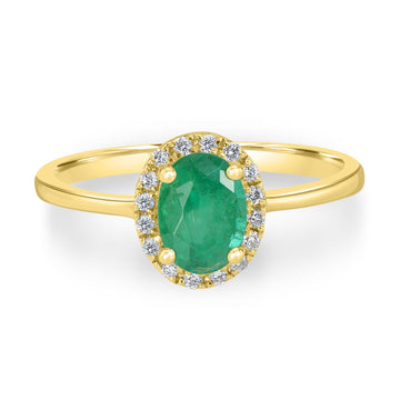 0.88ct Emerald Ring with 0.2tct Diamonds set in 14K Yellow Gold