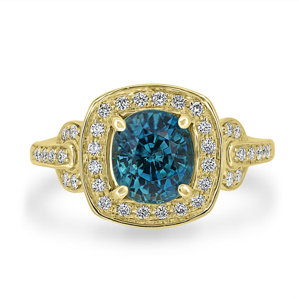 3.28ct  Blue Zircon Rings with 0.27tct Diamond set in 18K Yellow Gold