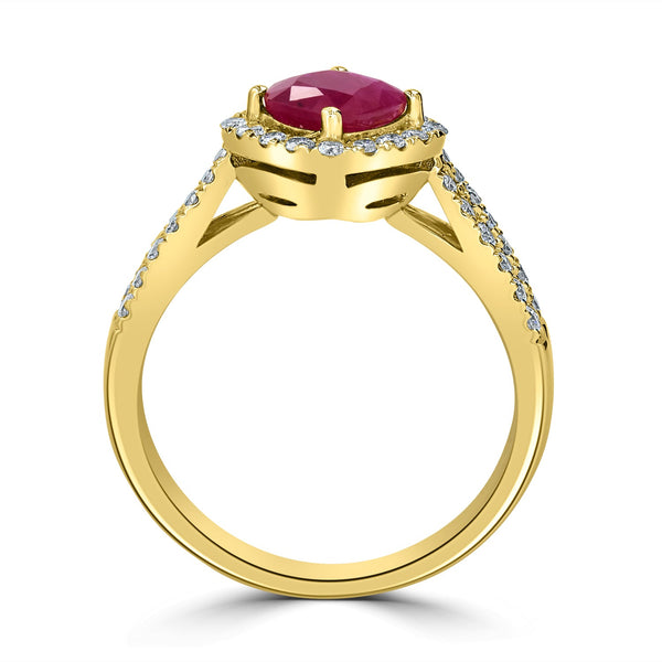 1.22ct Ruby Ring with 0.42tct Diamonds set in 14K Yellow Gold