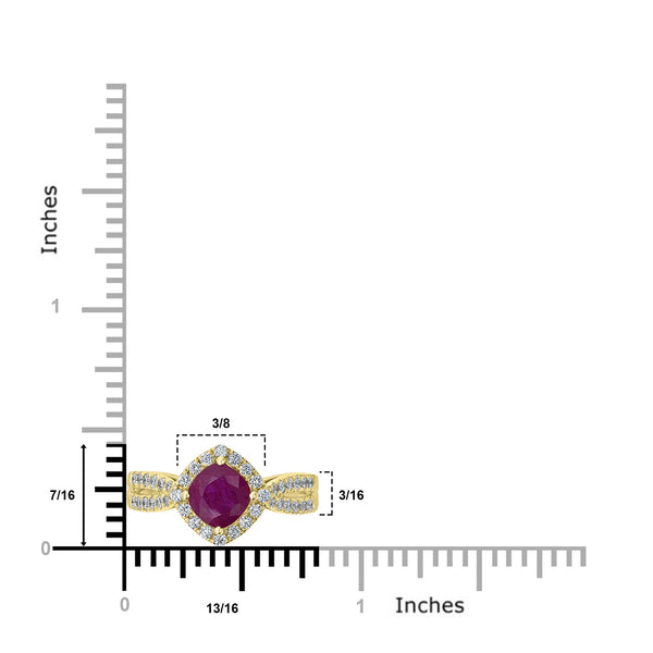 1.22ct Ruby Ring with 0.42tct Diamonds set in 14K Yellow Gold