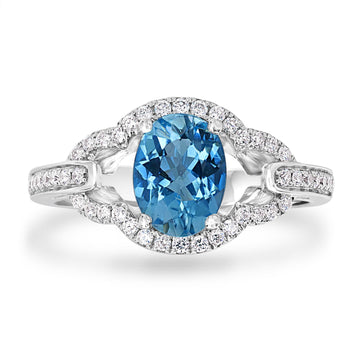 1.06ct Aquamarine Ring with 0.27tct Diamonds set in 14K White Gold