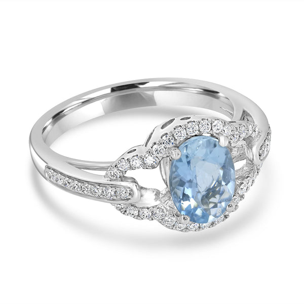 1.06ct Aquamarine Ring with 0.27tct Diamonds set in 14K White Gold