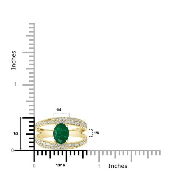 1.41ct Emerald Ring with 0.59tct Diamonds set in 14K Yellow Gold
