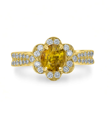 1.42ct Sphene Ring with 0.45tct Diamonds set in 14K Yellow Gold