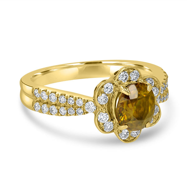 1.42ct Sphene Ring with 0.45tct Diamonds set in 14K Yellow Gold
