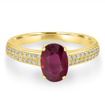 1.75ct Ruby Ring with 0.2tct Diamonds set in 14K Yellow Gold