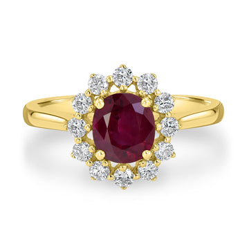 1.31ct Ruby Ring with 0.38tct Diamonds set in 14K Yellow Gold