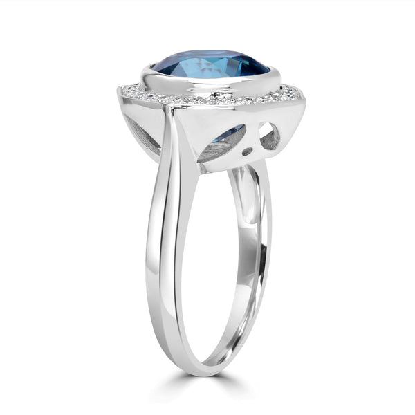 9.99ct  Blue Zircon Rings with 0.32tct Diamond set in 14K White Gold