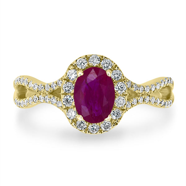0.87ct Ruby Ring with 0.39tct Diamonds set in 14K Yellow Gold