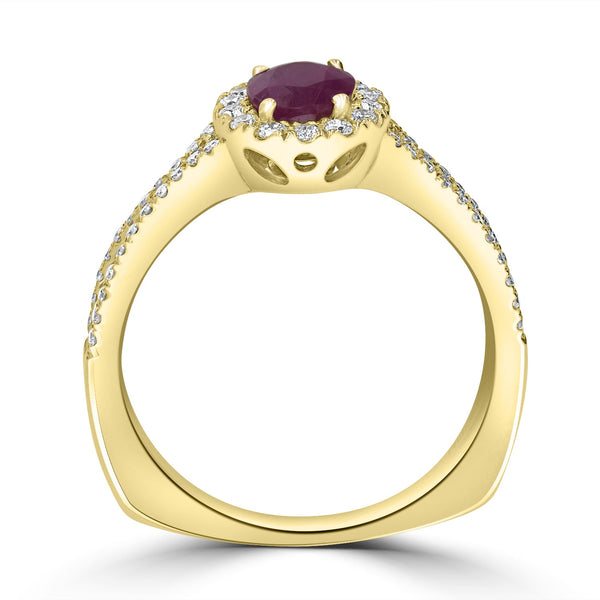 0.87ct Ruby Ring with 0.39tct Diamonds set in 14K Yellow Gold