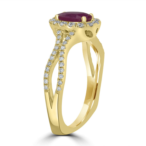 0.87ct Ruby Ring with 0.39tct Diamonds set in 14K Yellow Gold