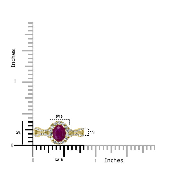 0.87ct Ruby Ring with 0.39tct Diamonds set in 14K Yellow Gold