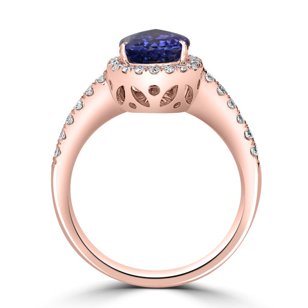 1.92ct Tanzanite Ring with 0.49tct Diamonds set in 14K Rose Gold