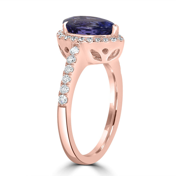 1.92ct Tanzanite Ring with 0.49tct Diamonds set in 14K Rose Gold