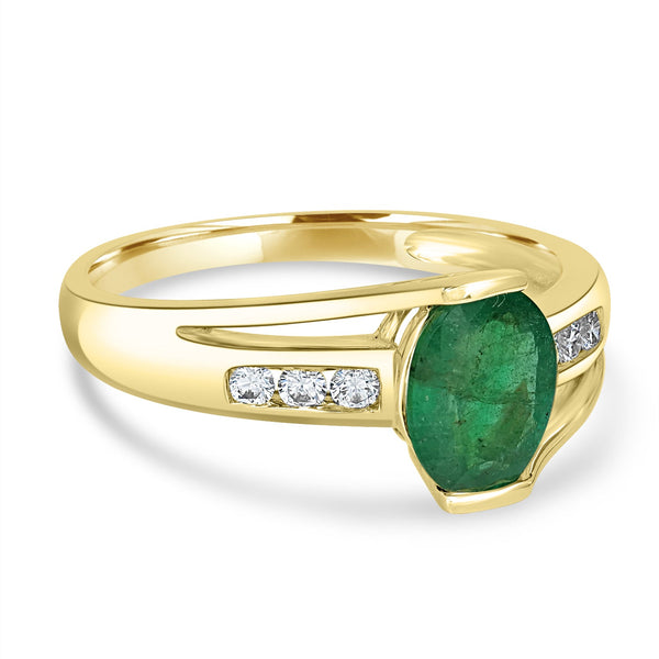 1.02ct Emerald Ring with 0.13tct Diamonds set in 14K Yellow Gold