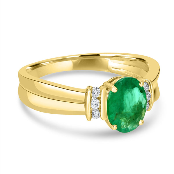 0.96ct Emerald Ring with 0.09tct Diamonds set in 14K Yellow Gold