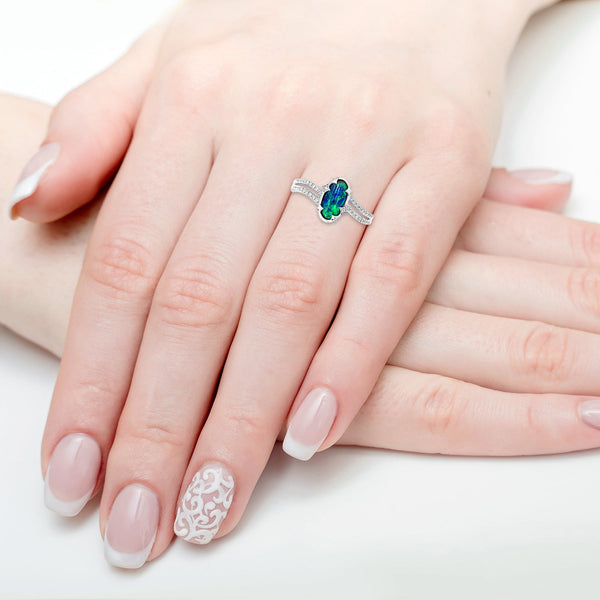 1.34ct Opal Ring with 0.12tct Diamonds set in 14K White Gold