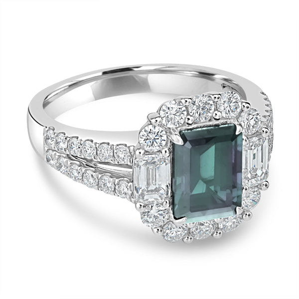 2.12ct Alexandrite Ring with 1.35tct Diamonds set in 18K White Gold