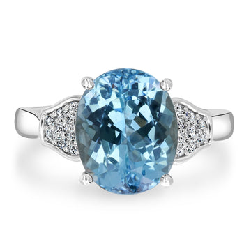 3.5ct Aquamarine Ring with 0.1tct Diamonds set in 14K White Gold