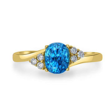 2.46ct Blue Zircon Ring with 0.11tct Diamonds set in 14K Yellow Gold