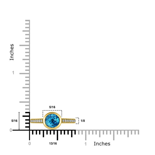 2.3ct Blue Zircon Ring with 0.16tct Diamonds set in 14K Yellow Gold