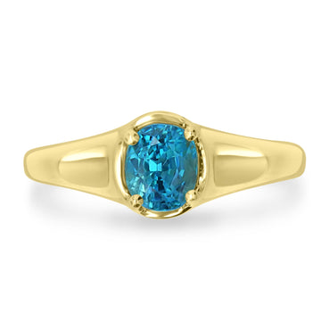 1.69ct Blue Zircon Ring with 0.13tct Diamonds set in 14K Yellow Gold