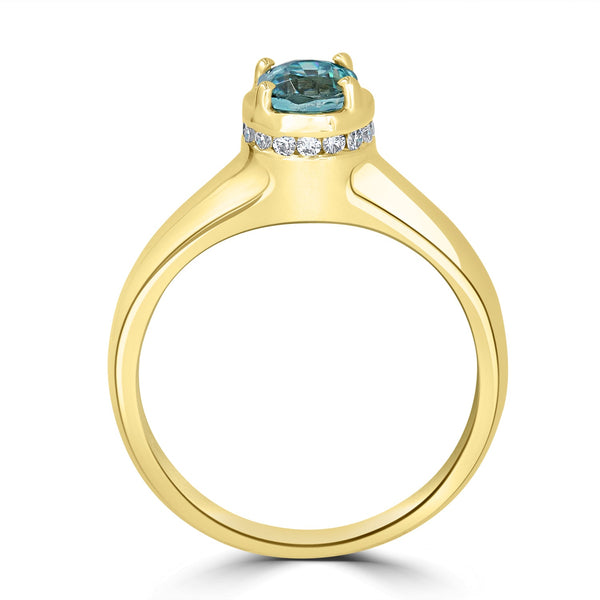 1.69ct Blue Zircon Ring with 0.13tct Diamonds set in 14K Yellow Gold
