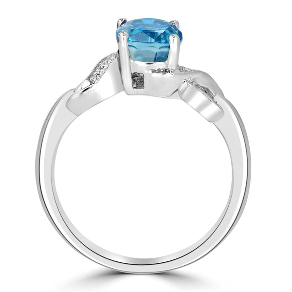 3.1ct Blue Zircon Ring with 0.03tct Diamonds set in 14K White Gold