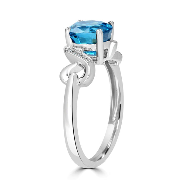 3.1ct Blue Zircon Ring with 0.03tct Diamonds set in 14K White Gold