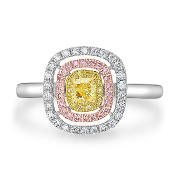 0.27ct Yellow Diamond Ring with 0.29tct Diamonds set in 18K Two Tone Gold
