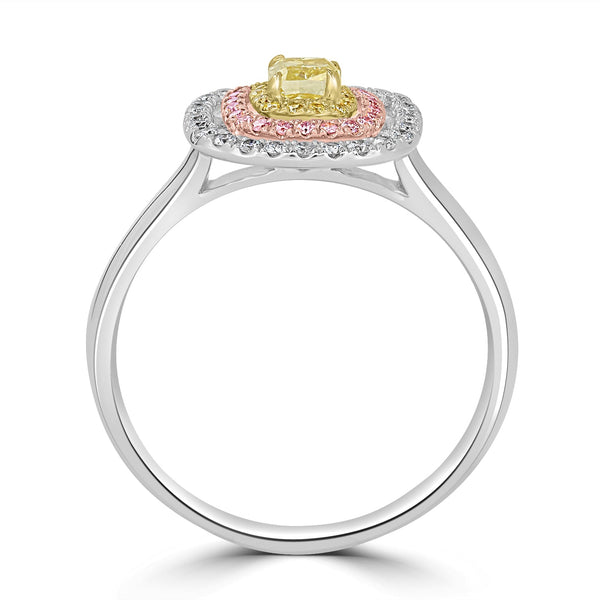 0.27ct Yellow Diamond Ring with 0.29tct Diamonds set in 18K Two Tone Gold