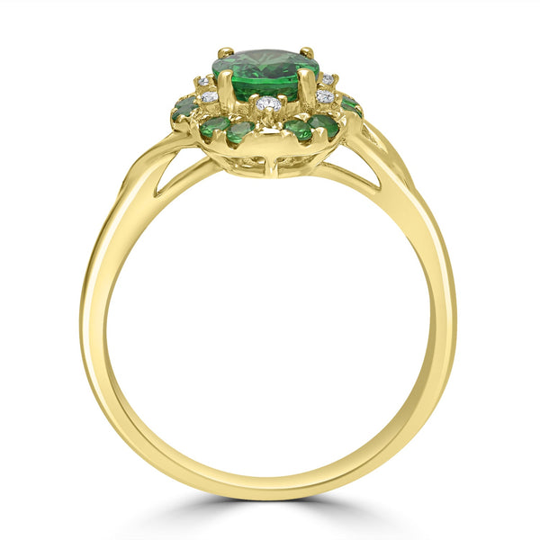 1.37ct Tsavorite Rings with 0.07tct Diamond set in 14K Yellow Gold