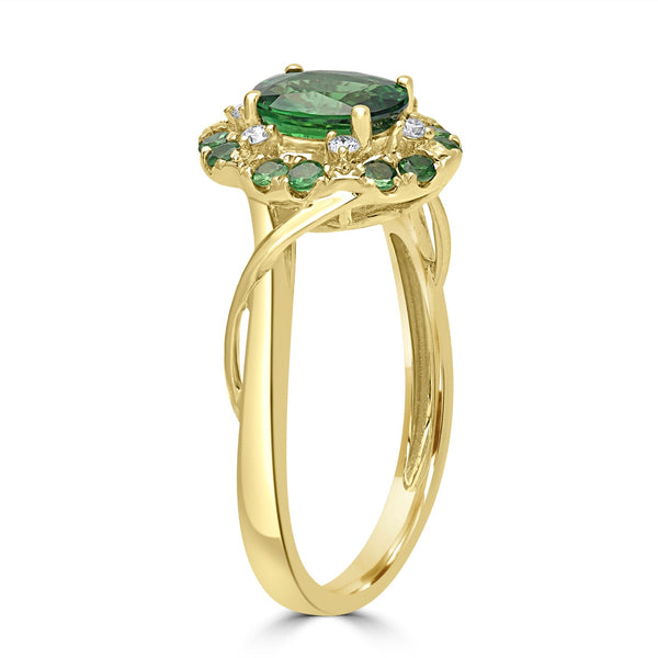 1.37ct Tsavorite Rings with 0.07tct Diamond set in 14K Yellow Gold
