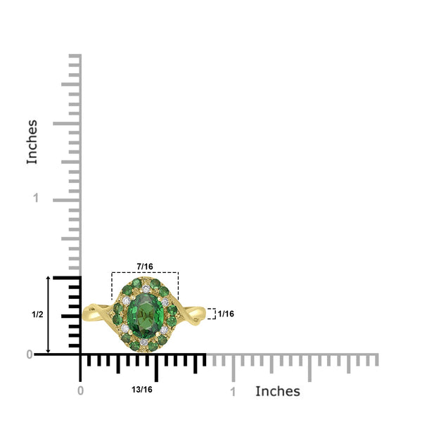 1.37ct Tsavorite Rings with 0.07tct Diamond set in 14K Yellow Gold