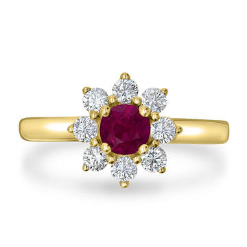 0.67ct Ruby Ring with 0.48tct Diamonds set in 14K Yellow Gold