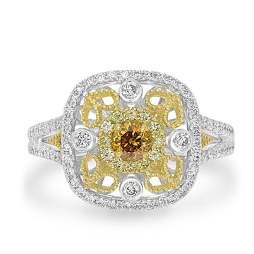 0.21ct Orange Diamond Rings with 0.53tct Diamond set in 14K White Gold