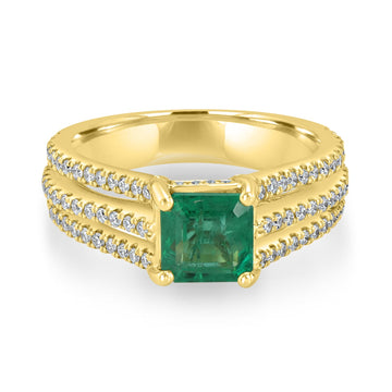 1.46ct Emerald Ring with 0.58tct Diamonds set in 14K Yellow Gold