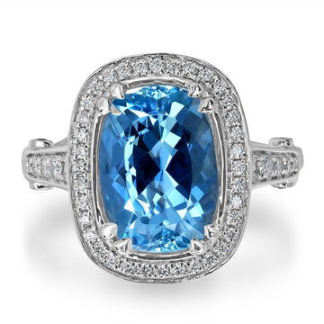 3.23ct Aquamarine Ring with 0.24tct Diamonds set in 14K White Gold