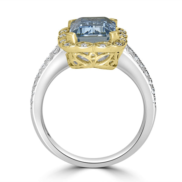 3.17ct Aquamarine Ring with 0.3tct Diamonds set in 14K Two Tone Gold