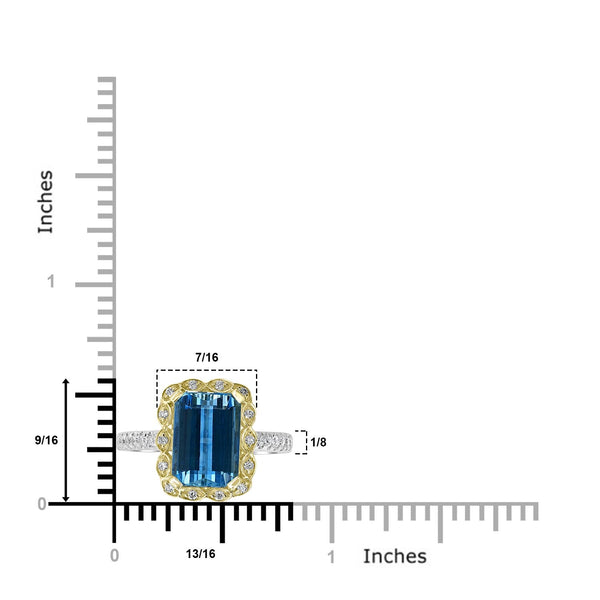 3.17ct Aquamarine Ring with 0.3tct Diamonds set in 14K Two Tone Gold