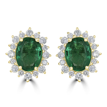 3.03tct Emerald Earring with 0.76tct Diamonds set in 18K Yellow Gold